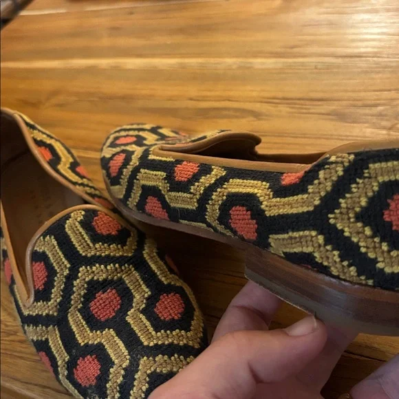 Stubbs & Wootton Needlepoint Geometric Black and Gold Loafers - Picture 6 of 6